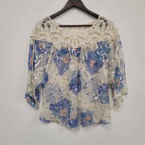 Anthropologie Blue Floral Lace Blouse